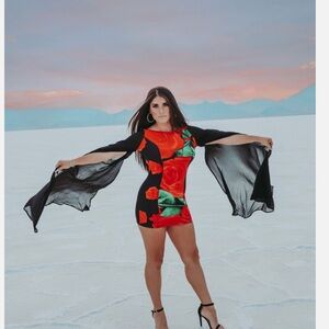 Floral Black and Red Dress